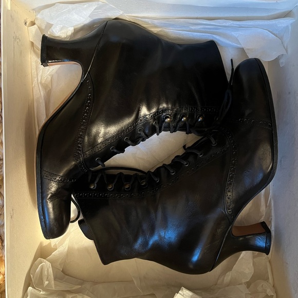 Varda Shoes Varda Black Leather Granny Boots Handmade In Italy